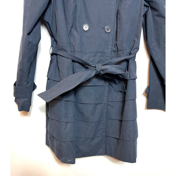 INC Navy Blue Tiered Trench Coat Belted Double Button Front Notched Lapel XL - Picture 5 of 6